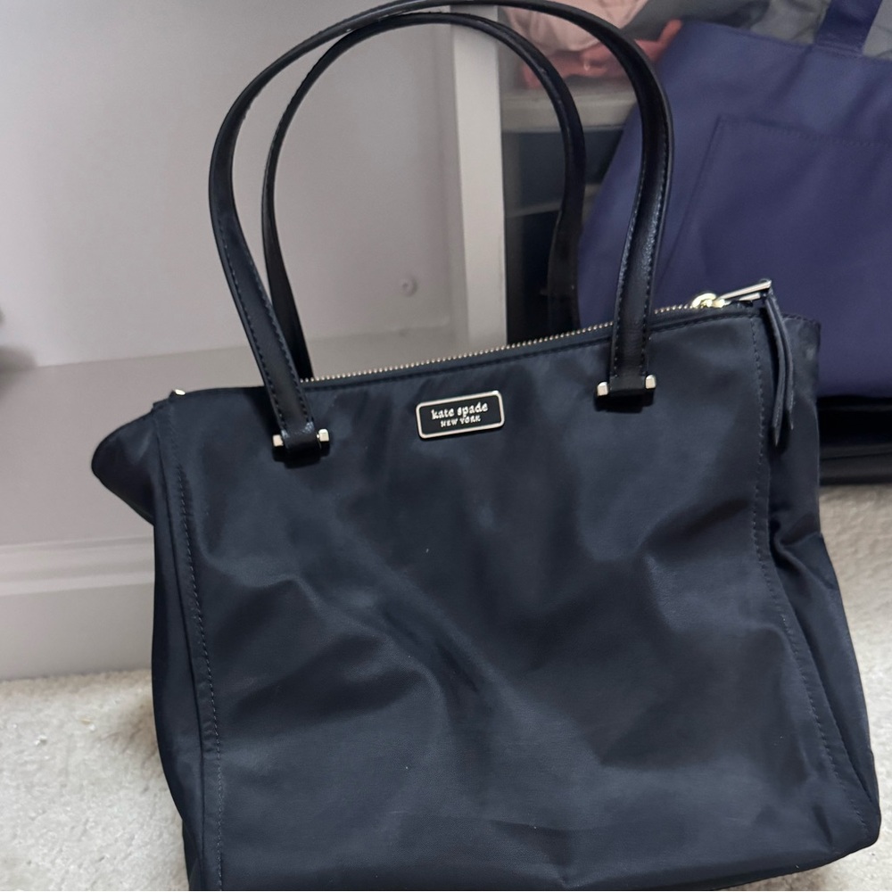 kate spade black nylon tote with leather handles